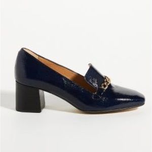 Anthropologie Susie patent leather heeled loafers navy size 40 US 9.5